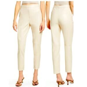 Lulus Keep Your Stride Pants Vegan Faux Leather Trouser Leggings Off White NWT L